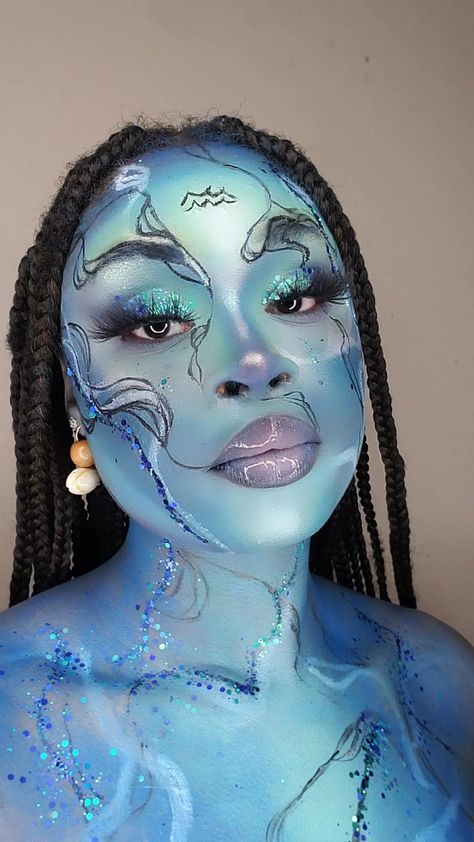 Part of my zodiac series 💫 Aquarius Makeup, Astrology Makeup, Moana Makeup, Makeup Artistique, Ocean Makeup, Moana Ocean, Aquarius Energy, Zodiac Makeup, Water Goddess