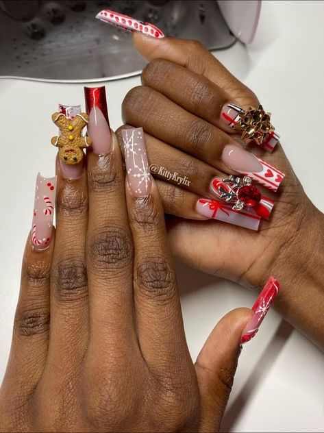 Christmas Nails With Initials, Christmas Nails Black Women, Christmas Baddie Nails, Girls Nail Designs, Vday Nails, Nail Academy, Long Acrylic Nail Designs, Hard Nails, Drip Nails