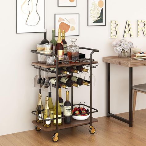 Charlotte Apartment, Bar Cart Inspo, Home Bar Plans, Wine Cart, Bar Serving Cart, Baker's Rack, Home Dining Room, Cart With Wheels, Bar Plans