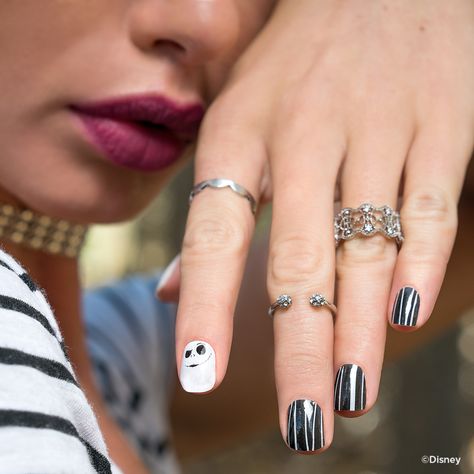 These Wickedly Cool Disney Jamberry Nail Wraps Are Perfect for Halloween and Any Season. | Jack Skellington + The Nightmare Before Christmas nail art | [ http://di.sn/60008DmN0 ] Nightmare Before Christmas Nails, Nail Art Disney, Christmas Nail Art Designs, Disney Designs, Jamberry Nail Wraps, Disney Nails, Halloween 2023, Jamberry Nails, Cute Nail Art