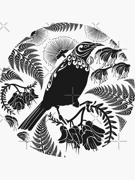 "New Zealand Native Tui" Sticker for Sale by Kiwidom Aotearoa Tattoo, Tui Tattoo, Tattoo New, Black Tattoos, Top Artists, Nativity, Sticker Design, Sell Your Art, Tattoo Ideas