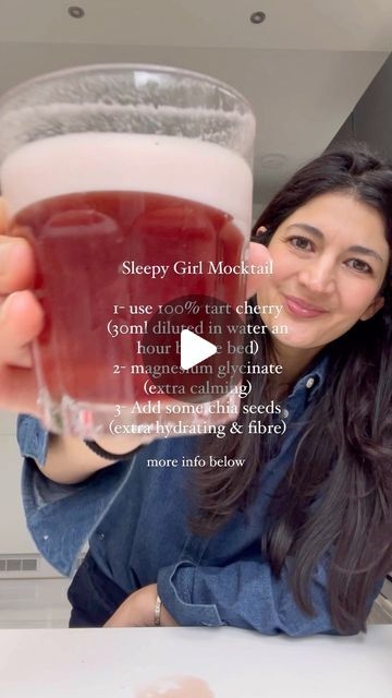 Farzanah | Nutrition & Functional Medicine IFMCP on Instagram: "Does the viral sleepy girl mocktail actually helps with sleep?  It’s a mix of tart cherry and magnesium.  Cherries are one of the highest food sources of melatonin, our sleep hormones, that helps us sleep and stay asleep. You want to have 30ml of montmorency cherries concentrate mixed into some water one hour before bed   This study PMID: 22038497 showed that consumption of a tart cherry juice concentrate provides an increase in exogenous melatonin that is beneficial in improving sleep duration and quality in healthy men and women and might be of benefit in managing disturbed sleep after 7 days   And this one PMID: 28901958 showed Cherry juice increased sleep time and sleep efficiency  And magnesium, know as natures tranquilli Cherry Juice For Sleep, Tart Cherry Juice For Sleep, Tart Cherry Juice Benefits, Sleep Hormones, Cherry Juice Benefits, Ez Recipes, Montmorency Cherry, Improving Sleep, Sleep Drink