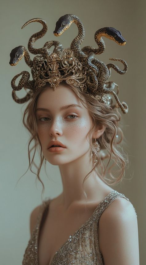 17 Medusa Hair Ideas: Spellbinding Halloween Hairstyles to Try This Year | LooksNiceOnMe Roman Costumes Womens, Hair Styles For Halloween Easy, Medusa Couples Halloween Costume, Halloween Costumes Women Medusa, Modern Medusa Costume, Medusa Hair Diy, Artistic Halloween Costumes, Medusa Costume Couple, Medusa Crown Diy