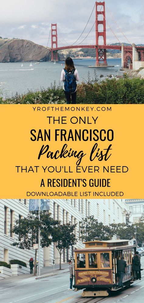 Visiting San Francisco, USA and have no idea about what to pack for our tricky microclimates? As a SF resident, I have curated the perfect guide for you on what to pack for San Francisco to be well prepared for our very un-California like weather! Pin this San Francisco packing list to your California or USA board now. #sanfrancisco #USA #California #packinglist #whattowearinSF #streetstyle San Francisco Packing List, San Francisco Travel Guide, Usa Destinations, Visit San Francisco, Travel Canada, Packing Lists, Usa Travel Guide, San Francisco Travel, California Travel Road Trips