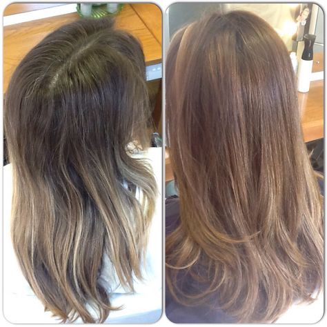 Before and after. Grown out highlights turned into natural multi tonal brunette Grown Out Highlights, Highlights Brunette, Hair Appointment, Grow Out, Hair Ideas, Highlights, Hair Color, Hair Cuts, Long Hair Styles