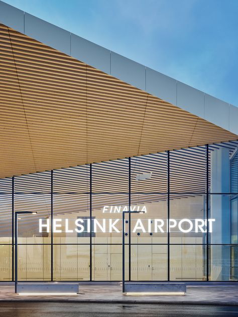 Check In Kiosk, Helsinki Airport, Futuristic Cars Design, Airport Design, Airports Terminal, Bus Terminal, New Building, Exterior Cladding, Main Entrance