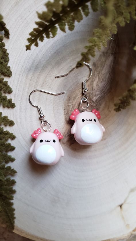 Axolotl Clay, Axolotl Squishmallow, Clay Keychain, Clay Dangle Earrings, Earrings Hypoallergenic, Clay Crafts Air Dry, Polymer Crafts, Cotton Crafts, Cute Polymer Clay