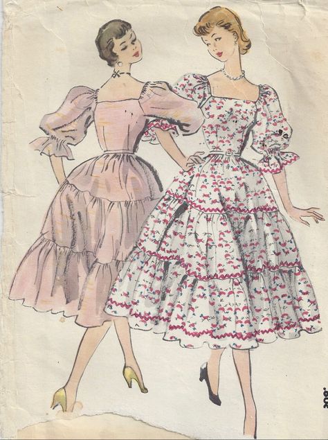 Vintage Clothes Patterns, Dancing Dresses, Patron Vintage, Dancing Dress, Vintage Dress Patterns, Square Dancing, Fashion Design Drawings, 50s Dresses, Fashion Design Sketches