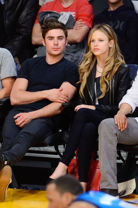 Basketball Games Celebrity Courtside, Celebrities At Basketball Games, Halston Sage, Troy Bolton, Basketball Game, Zac Efron, Basketball Games, High School Musical, Girl Crushes