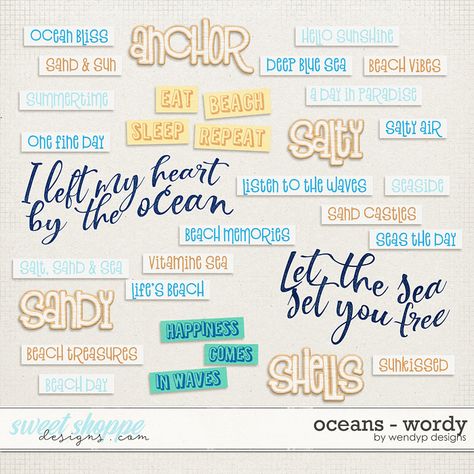 Beach Titles For Scrapbooking, Ocean Scrapbook, Scrapbooking Titles, Bunting Template, Scrapbook Titles, Ocean Theme, Sea Breeze, Scrapbook Ideas, Digital Scrapbook