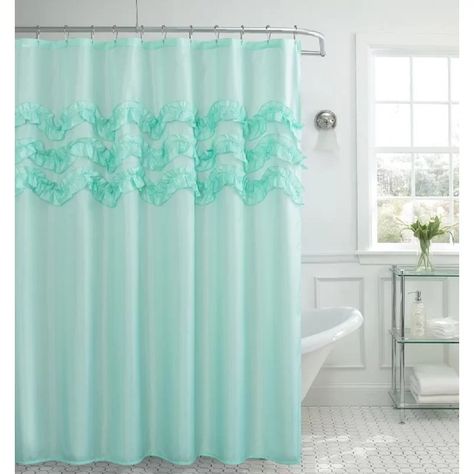 August Grove® Andes Single Shower Curtain & Reviews | Wayfair Mint Green Bathroom, Ruffle Shower Curtain, Metal Wall Decor Bedroom, Childrens Curtains, Ruffle Shower Curtains, Mermaid Bathroom, Shabby Chic Farmhouse, Grey Curtains, Color Aqua