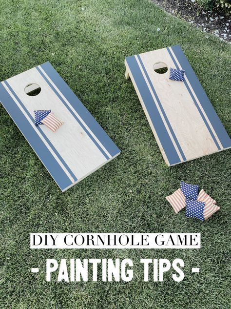 DIY Cornhole Game | Painting Tips - A Thoughtful Place Staining Cornhole Boards Diy, Resin Cornhole Boards, Painting Cornhole Boards, Corn Hole Plans, Diy Cornhole Game, Painted Corn Hole Boards, Game Painting, Diy Cornhole, Bean Bag Boards