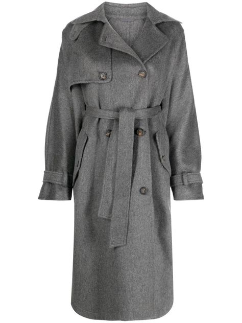 Brunello Cucinelli double-breasted Cashmere Coat - Farfetch Peacoats For Women, Peacoats, Double Breasted Coat, Online Shopping For Women, Cashmere Coat, Pea Coat, Brunello Cucinelli, Flap Pocket, Charcoal Grey