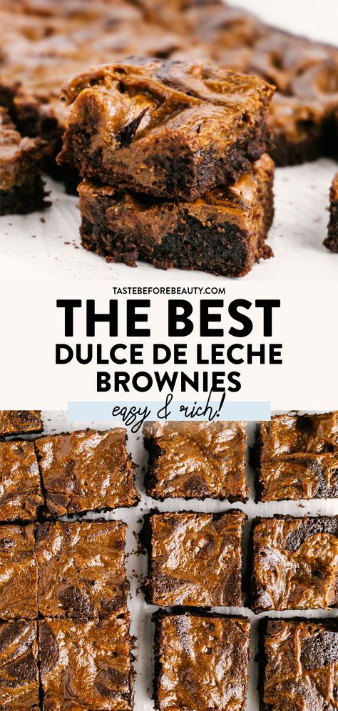 Can you say “delicioso”? These Dulce de Leche Brownies are a rich brownie swirled with creamy, caramelly dulce de leche. They are a heavenly brownie treat that will make you want to throw a party just to hear everyone say “mmm” when they take a bite. Different Brownie Flavors, Recipes Using Dulce De Leche, Mexican Brownies Easy, Brownie Flavors, Brownie Treats, Easter Party Food, Creamy Caramel, Sweet Recipes Desserts, Fudgy Brownies