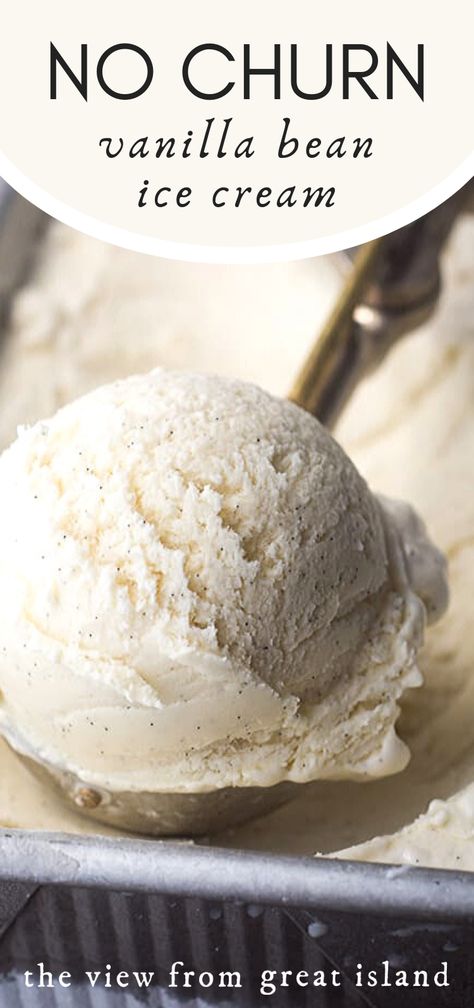 No Churn Vanilla Bean Ice Cream --- this recipe is a game changer for anybody who craves homemade ice cream but lacks the special equipment. #easy #recipe #icecream #vanilla #nochurn #frozen #vanillabean #dessert #glutenfree #summer #recipe #homemade #natural #fromscratch Vanilla Bean Ice Cream Recipe, Vanilla Bean Recipes, 3 Ingredient Recipe, Bean Ice Cream, Homemade Vanilla Extract, Yogurt Ice Cream, Homemade Vanilla Ice Cream, 3 Ingredient Recipes, No Churn Ice Cream