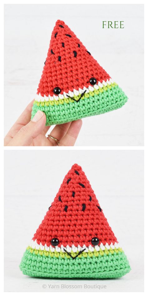 Crochet Watermelon Toy Amigurumi Free Patterns Fruit Donut, Donut Crochet, Crochet Watermelon, Animal Fruit, Crochet Fruit, Watermelon Slice, Amigurumi Animals, Kawaii Crochet, Crochet Amigurumi Free Patterns