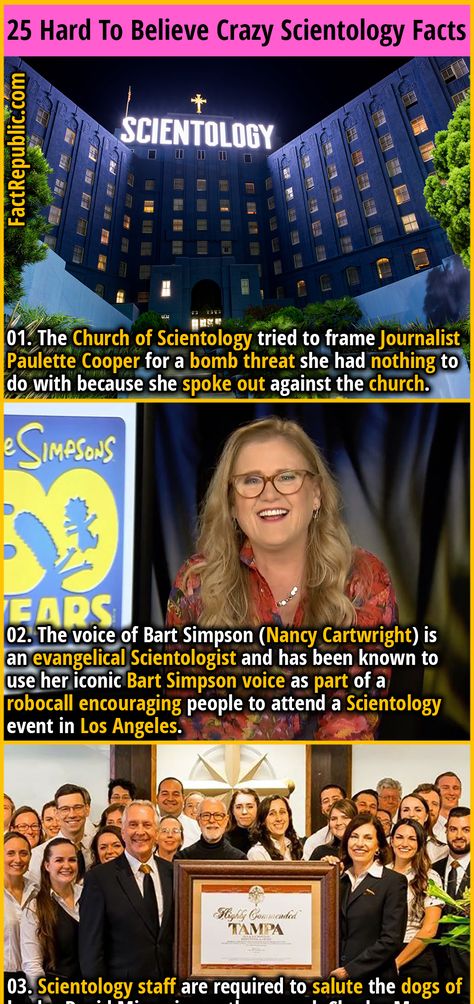 Scientology Facts, Scientology Beliefs, Nancy Cartwright, Secret Societies, Fact Republic, Scary Facts, Trivia Facts, Bedtime Reading, Wow Facts