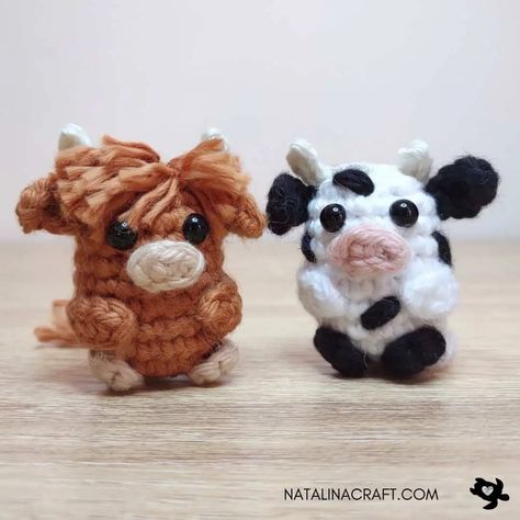 Highland Cow - Crochet Pattern - Natalina Craft Mini Highland Cow Crochet Pattern, Crochet Mini Highland Cow Free Pattern, Crochet Highland Cow Pattern Free Amigurumi Cows, Mini Cow Crochet Pattern Free, Crochet Highland Cow Free Pattern, Crochet Highland Cow, Highland Cow Crochet, Mini Highland Cow, Small Crochet Gifts