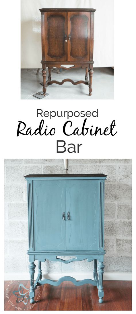 Repurposed Radio Cabinet Bar- Wine Bar- Designed Decor Antique Radio Cabinet, Small Bar Cabinet, Vintage Radio Cabinet, Bar Furniture For Sale, Old Radio, Cabinet Bar, Wine Rack Cabinet, Diy Wine Rack, Furniture Rehab