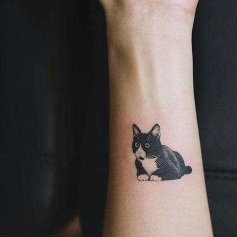 Cute cat tattoo                                                                                                                                                                                 More Tuxedo Cat Tattoo, Cat Lover Tattoo, Cat Face Tattoos, Kitten Tattoo, Cute Cat Tattoo, Black Cat Tattoos, Type Tattoo, Tattoos For Lovers, Tattoo Now