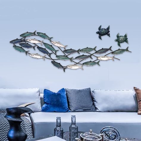 PRICES MAY VARY. LARGE ENOUGH SIZE:These metal fish wall decor are especially suitable for adding a unique modern metal wall art to places like office, villa, bedroom, living room, dining room, etc. 59in PROCESS DESIGN:It is made of environmentally friendly lead-free iron and hand-welded. The paint surface is smooth and shiny, and it will not change color for a long time. The natural feeling of hand-painted color is unmatched by ordinary spray paint, creating a unique fish sculpture art wall dec Modern Metal Wall Art, Fishing Room, Sculpture Decor, Wall Art Sculpture, Fish Wall Decor, Metal Fish, Wall Decor Metal, Wall Decor Modern, Fish Sculpture