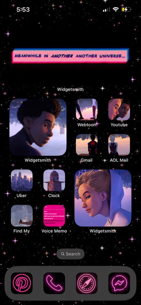 Spiderverse Miles And Gwen, Gwen Widget, Spiderman Phone Theme, Spider Verse Aesthetic, Spiderverse Miles, Widget Layout, Miles And Gwen, Iphone Decor, Future Phone