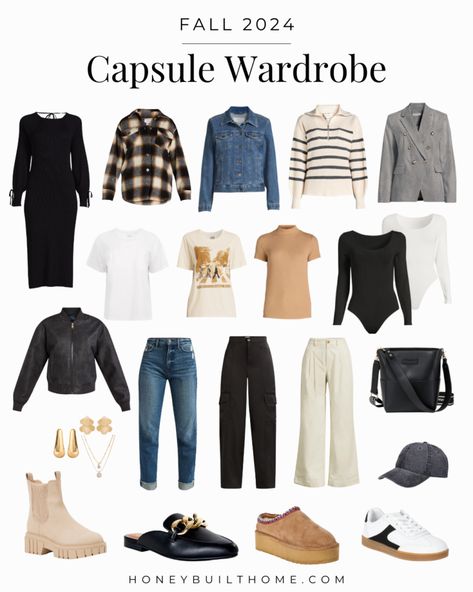 The best, most affordable way to create a capsule wardrobe perfect for fall! Check out these amazing pieces at Honeybuilthome.com 10 Piece Fall Capsule Wardrobe, Fall Casual Capsule Wardrobe, Weekend Capsule Wardrobe Fall, Walmart Capsule Wardrobe, Van Life Wardrobe, Weekend Capsule Wardrobe, 10 Piece Wardrobe, Create A Capsule Wardrobe, Studio Wardrobe