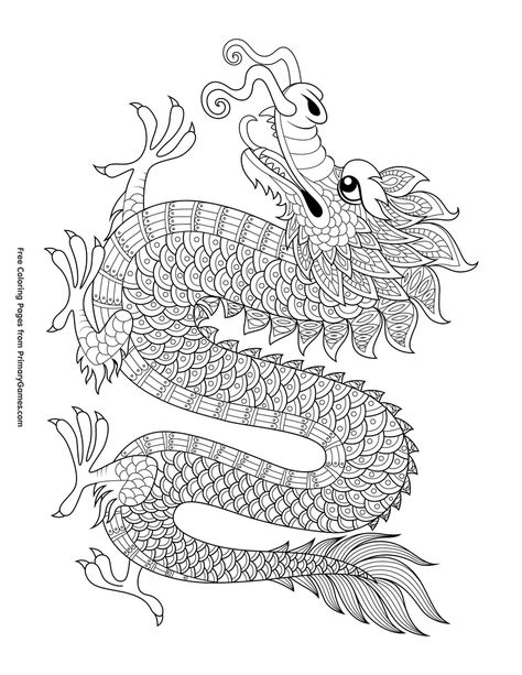 Free printable Chinese New Year Coloring Pages eBook for use in your classroom or home from PrimaryGames. Print and color this Chinese Dragon coloring page. Chinese New Year Coloring Pages, Chinese New Year Crafts For Kids, Chinese Dragon Art, Chinese New Year Activities, New Year Coloring Pages, Chinese Dragon Tattoos, Dragon Coloring, Chinese New Year Dragon, Dragon Tattoo For Women