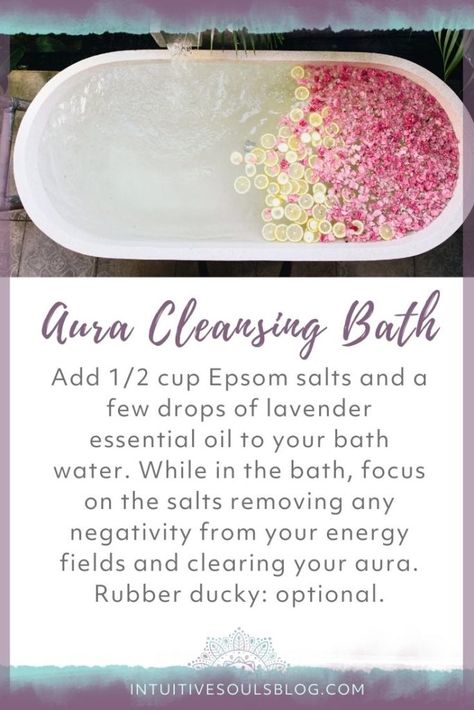 aura cleansing bath directions Aura Cleansing Bath, Herbal Bath Recipes, Spiritual Cleansing Bath, Cleansing Bath, Bath Soak Recipe, Bath Salts Recipe, Bath Salts Diy, Spiritual Bath, Healing Remedies