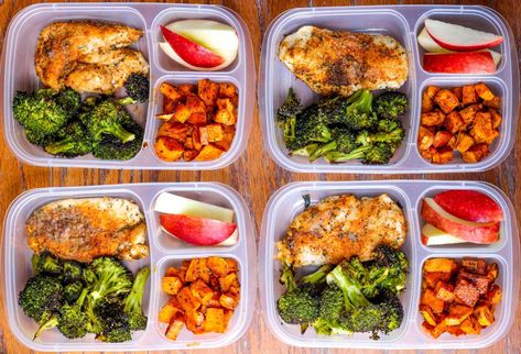 The Wedding Diet Meal Plan: Week 1 - Ally's Cooking Wedding Diet Meal Plan, Sweet Potato Meal Prep, Potato Meal Prep, Spicy Lunch, Lemon Broccoli, Breakfast Snap, Whole30 Lunch, Chicken Breast In Air Fryer, Menu Sarapan Sehat