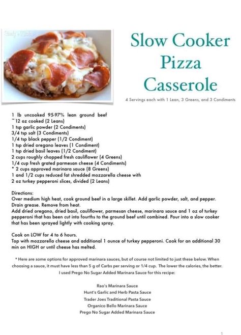 Slow Cooker Pizza Casserole, Ground Beef Pizza, Slow Cooker Pizza, Lean Dinners, Crock Pot Pizza, Beef Pizza, Green Pizza, Medifast Recipes, Lean Protein Meals