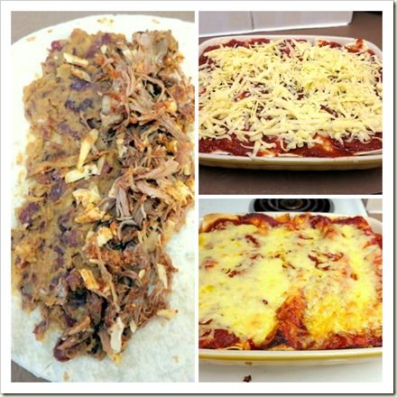 A tasty yet inexpensive way to refashion slow cooked pork leftovers - into enchiladas! Leftover Pork Loin Enchiladas, Leftover Pulled Pork Recipes Tacos, Leftover Pork Roast Enchiladas, Shredded Pork Tacos Leftover, Refried Bean Enchiladas, Pork Enchiladas Shredded, Pork Leftovers, Slow Cooked Pork Shoulder, Leftover Pork Roast