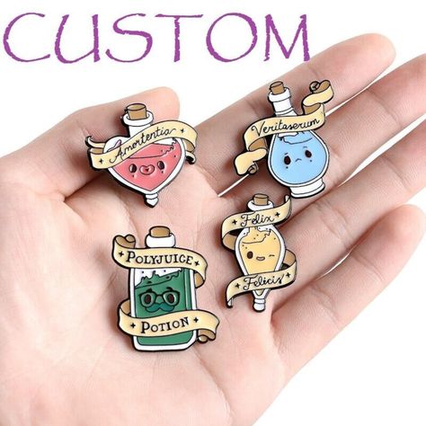 CUSTOM Soft Enamel Pins Personalized Lapel Pins Custom Pin - Etsy UK Love Potions, Felix Felicis, Polyjuice Potion, Harry Potter Potions, Magic Love, Soft Enamel Pins, Enamel Pin Badge, Shirt Bag, Soft Enamel