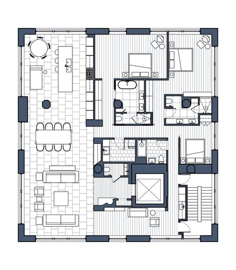 Japan Penthouse, Worrell Yeung, Apartments Plan, Minimal Penthouse, Small Penthouse, Archi Sketches, City Living Apartment, Corner Loft, House Layout Ideas