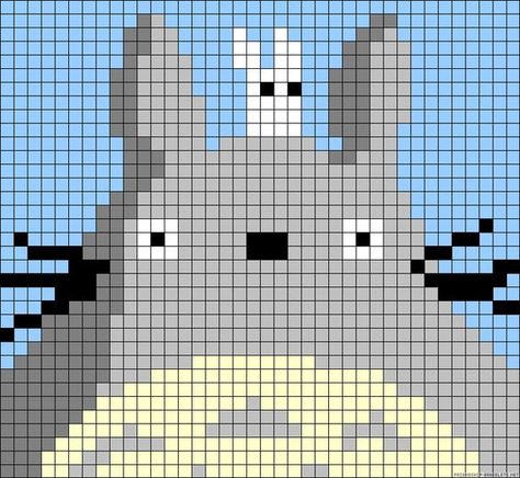 Totoro Granny Square Blanket Pixel Pattern Totoro Knitting, Pixel Art Templates, Pixel Crochet, Pixel Art Grid, Tapestry Crochet Patterns, Hama Beads Patterns, Minecraft Pixel Art, Anime Pixel Art, Beaded Cross Stitch