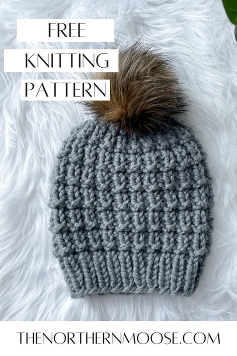 Knitted Hat Patterns Free Women, Chunky Hat Pattern, Chunky Yarn Patterns, Bulky Yarn Patterns, Easy Knit Hat, Beanie Knitting Patterns Free, Knit Beanie Pattern, Plaid Hat, Knitting Patterns Free Beginner