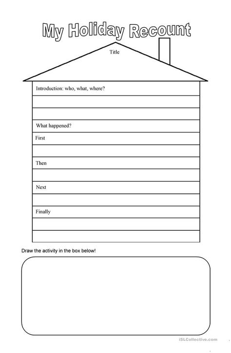 Holiday Recount Frame - English ESL Worksheets for distance learning and physical classrooms Holiday Recount Writing, Recount Text Worksheet, Recount Text, Recount Writing, Elementary Writing Prompts, Punctuation Worksheets, Elementary Worksheets, Esl Classroom, Creative Writing Prompts