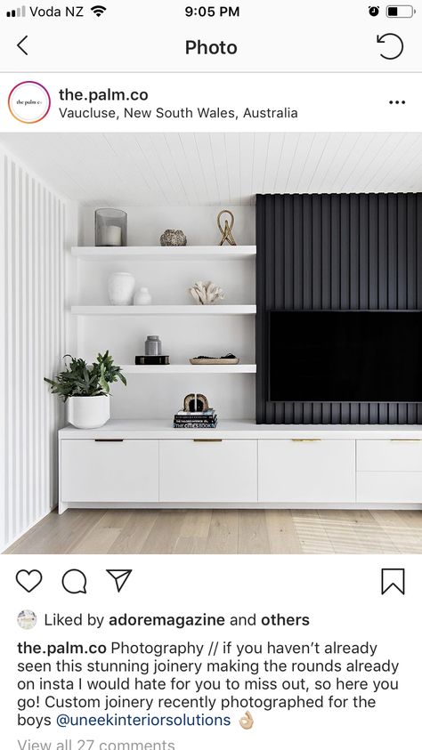 Built In Tv Unit, Wall Behind Tv, White Tv Unit, Hide Tv, Scandi Living Room, Monochrome Living Room, Lounge Room Styling, Garage Guest House, Summer Living Room