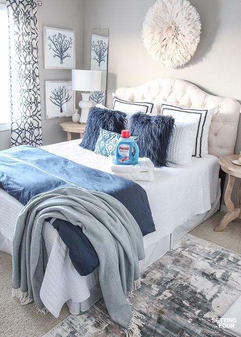 Simple guest bedroom decor ideas. #ad #guest #bedroom #decor #ideas #guestroom #PersilLaundry Cozy Guest Bedroom Ideas, Cozy Guest Bedroom, Small Guest Bedroom Ideas, Small Guest Rooms, Casa Disney, Guest Bedroom Ideas, Cozy Guest Rooms, Guest House Plans, Small Guest Room