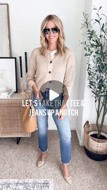 Sara Oberton on Instagram: "Comment BASIC & I’ll send outfit info over to you! 

It’s all about layering and accessories when it comes to dressing up a basic tshirt & jeans. 

#elevatedbasics #ltkunder100 #outfitdaily #outfitideasforyou #fashionover40 #over40style #fashionreels #fallfashion" Outfit Info, Dressing Up, T Shirt And Jeans, Clothing Hacks, Fashion Over 40, Chic Clothes, Travel Packing, Summer Clothes, Spring Colors