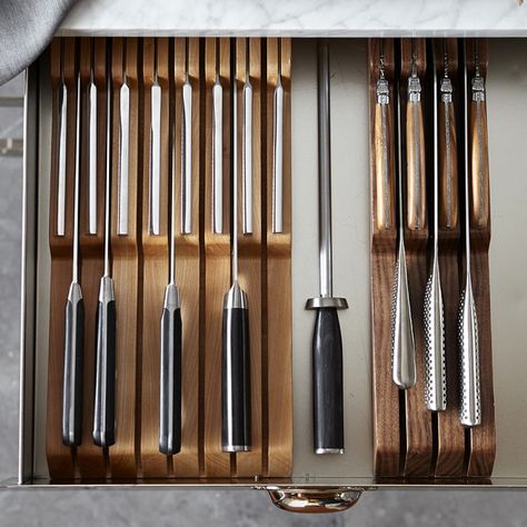 Williams Sonoma 15-Slot In-Drawer Knife Organizer | Williams Sonoma Under Cabinet Knife Storage, Knife Drawer Organizer, Knife Organizer, Rustic Closet, Kitchen Knife Storage, Knife Drawer, Williams Sonoma Kitchen, Kitchen Drawer Storage, Knife Organization