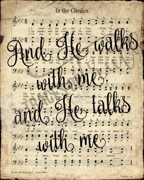 In the Garden Hymn Print Printable Vintage Sheet Music | Etsy In The Garden Hymn, He Walks With Me, Hymnal Crafts, Printable Hymns, Hymn Print, Sheet Music Crafts, Hymn Art, Hymn Sheet Music, Hymn Music