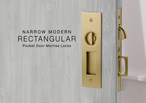 Narrow Pocket Door Mortise Locks | Emtek Products, Inc. Modern Pocket Doors, Pocket Door Latch, Pocket Doors Bathroom, Pocket Door Handles, Bifold French Doors, Bathroom Door Locks, Door Handle With Lock, Pocket Door Pulls, Pocket Door Lock