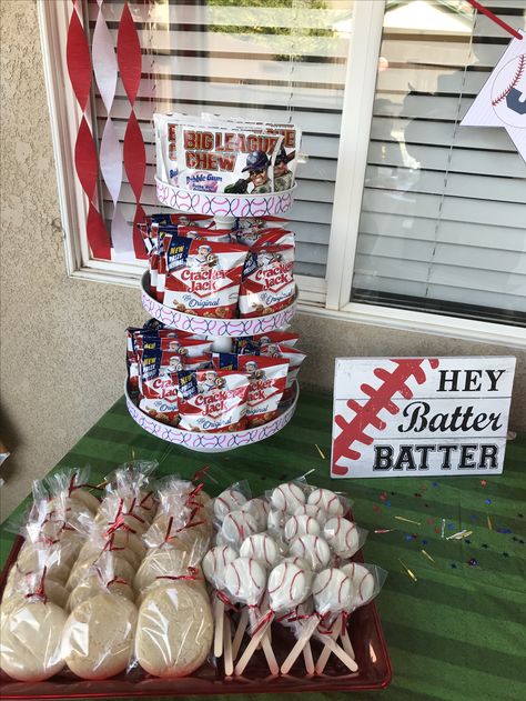 Baseball Birthday Party Treats, Baseball Theme Dessert Table, Baseball Candy Table Ideas, Baseball Dessert Table, Phillies Party, Baseball Desserts, Dodgers Birthday Party, Baseball Theme Birthday Party, Baseball Centerpiece