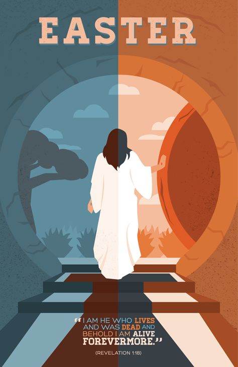 Iconic Christian Easter artwork of Jesus walking out of the tomb. Easter Poster Design, Christian Graphic Design, Easter Poster, Jazz Poster, Easter Wallpaper, Seni 2d, Jesus Christ Art, Easter Religious, Christian Posters