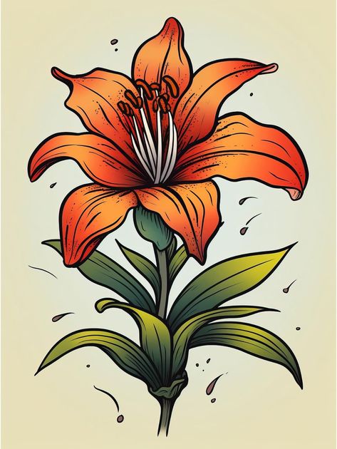 Orange Lily Tattoo, Tiger Lily Drawing, Tiger Lily Tattoo, Tiger Lily Tattoos, Painted Boots, Lillies Tattoo, Orange Lily, Usa Tattoo, 50s Art