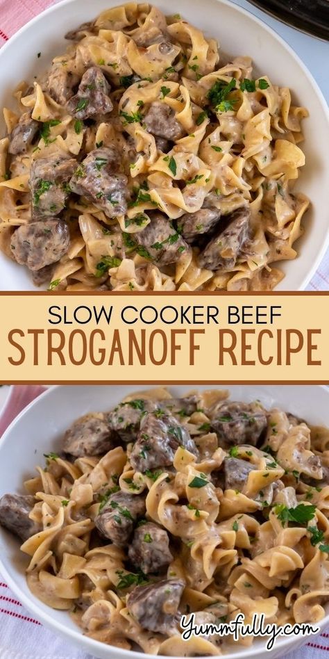 Explore the ultimate comfort food with our Slow Cooker Beef Stroganoff Recipe, where tender strips of beef are simmered in a savory mushroom and sour cream sauce. For a delightful collection of delectable recipes, click here and discover a world of culinary delights waiting to be explored! Slow Cooker Beef Stroganoff Recipe, Stewing Beef, Beef Stroganoff Crockpot, Beef Stroganoff Recipe, Slow Cooker Beef Stroganoff, Crock Pot Food, Sour Cream Sauce, Stroganoff Recipe, Beef Casserole Recipes