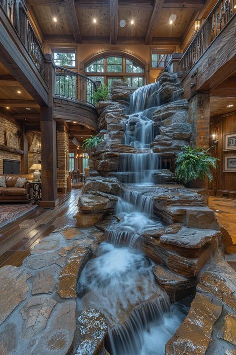 Water Fall In House, Waterfall In House, Waterfall Stairs, Waterfall Room, Stone House Design, Waterfall House, Unusual Furniture, Dream Life House, May Day