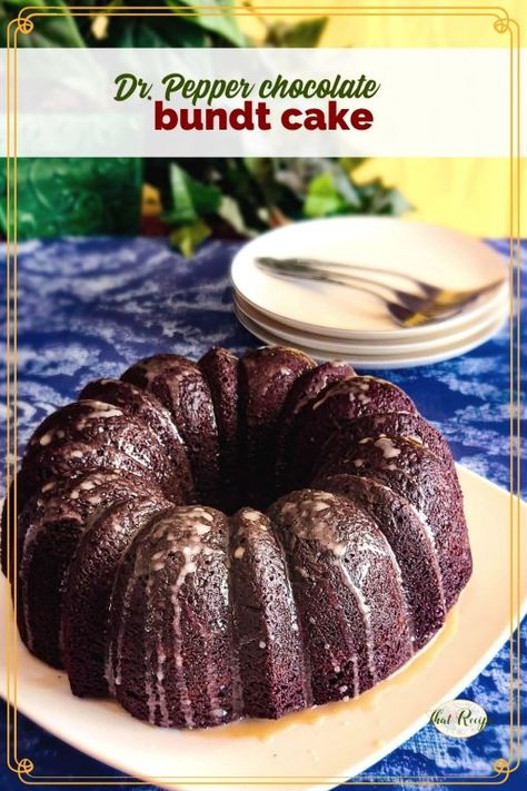 Dr. Pepper Chocolate Bundt Cake is a rich moist dark chocolate cake with a subtle extra flavor you didn't know your chocolate cake was missing. southern cooking | bundt cakes | chocolate cake | brunch recipes | dessert recipes Dr Pepper Bundt Cake Recipes, Inside Out German Chocolate Cake, Dr Pepper Bundt Cake, Moist Dark Chocolate Cake, Dr Pepper Cake, Cooking Tricks, Friends Recipes, Pepper Recipe, Dark Chocolate Cake