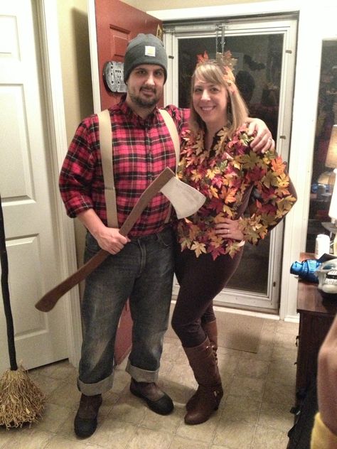 Lumberjack & Tree Lumberjack Costume Mens, Lumberjack And Tree Costume, Lumberjack Couple Costume, Lumber Jack Costume, Lumberjack Halloween, Tree Halloween Costume, Diy Halloween Couples, Lumberjack Costume, Tree Costume